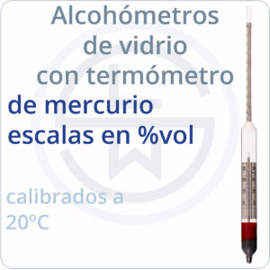 alcohómetros de vidrio con termómetro de mercurio