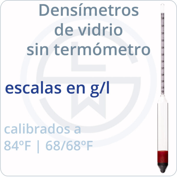 densímetros de vidrio sin termómetro escalas en g/l