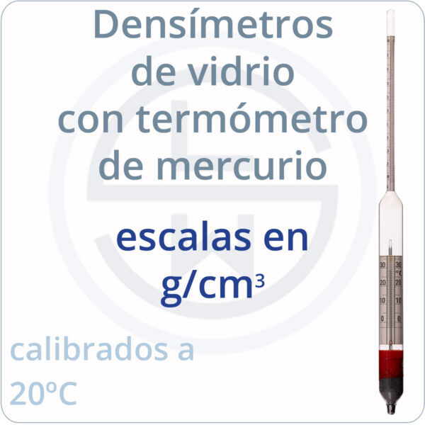 densímetros con termómetro escala en g/cm3 calibrados a 20ºC