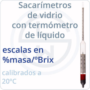 Sacarímetro de vidrio con termómetro de líquido escalas %masa