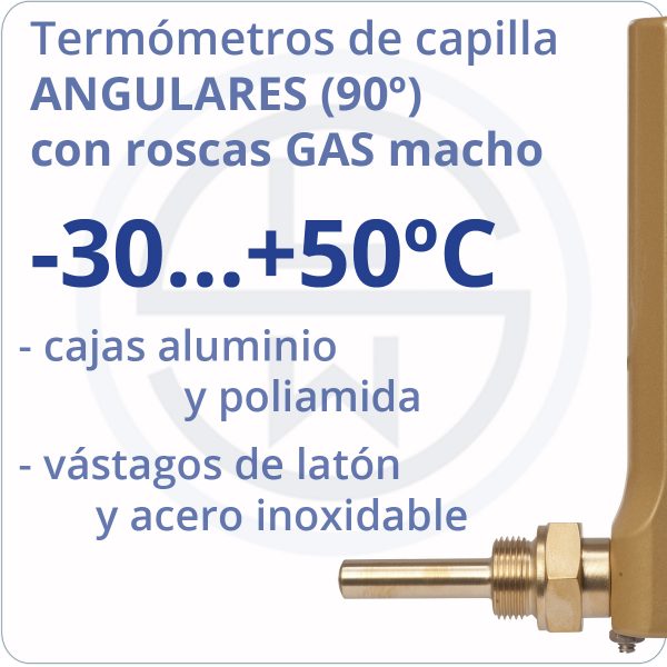 termómetros de capilla angulares conexión gas - rango -30 +50 - Berman