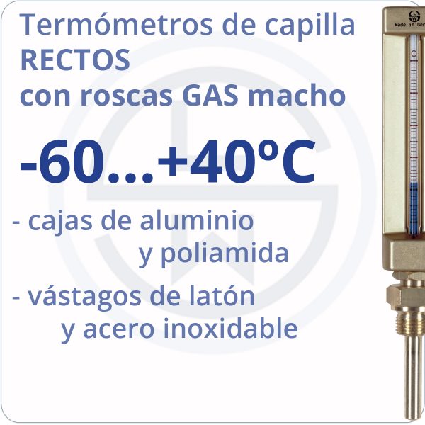 termómetros de capilla rectos con roscas gas - rango -60+40 - Berman